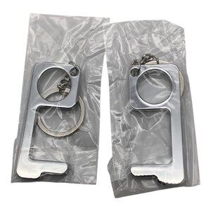 2Pcs Silver Touchless Silvery‎ Door Opener Keychains With Key Rings